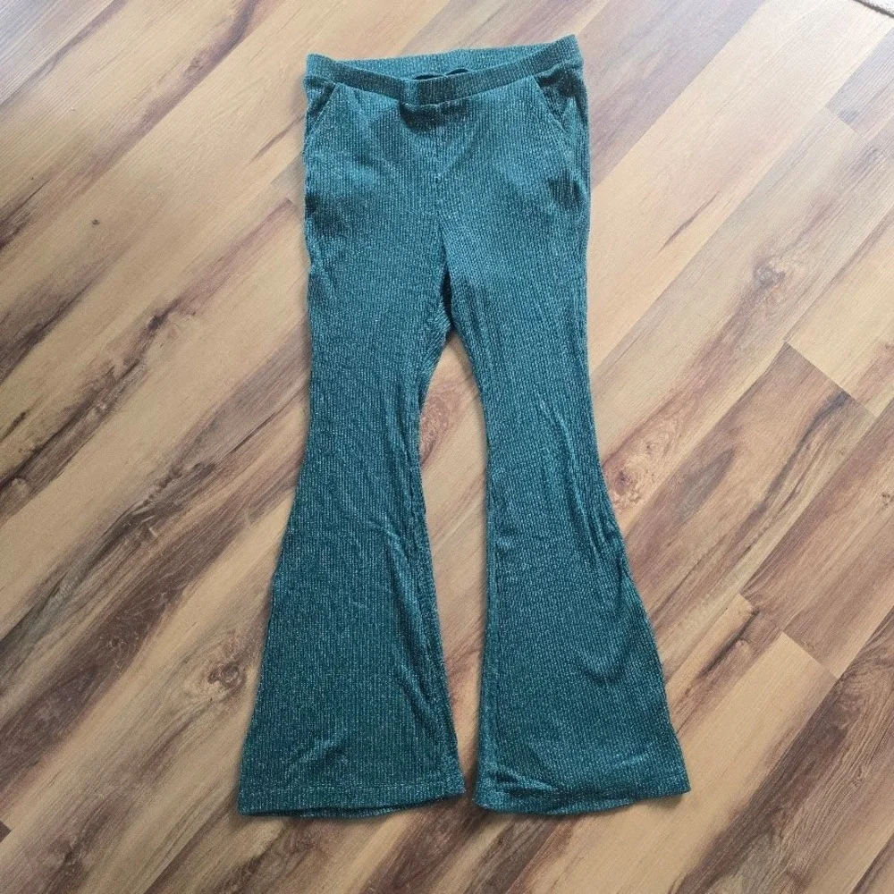 Torrid Sleep Green Shimmer Rib Pull On Flare Lounge Pants Women 1X Sparkly Retro